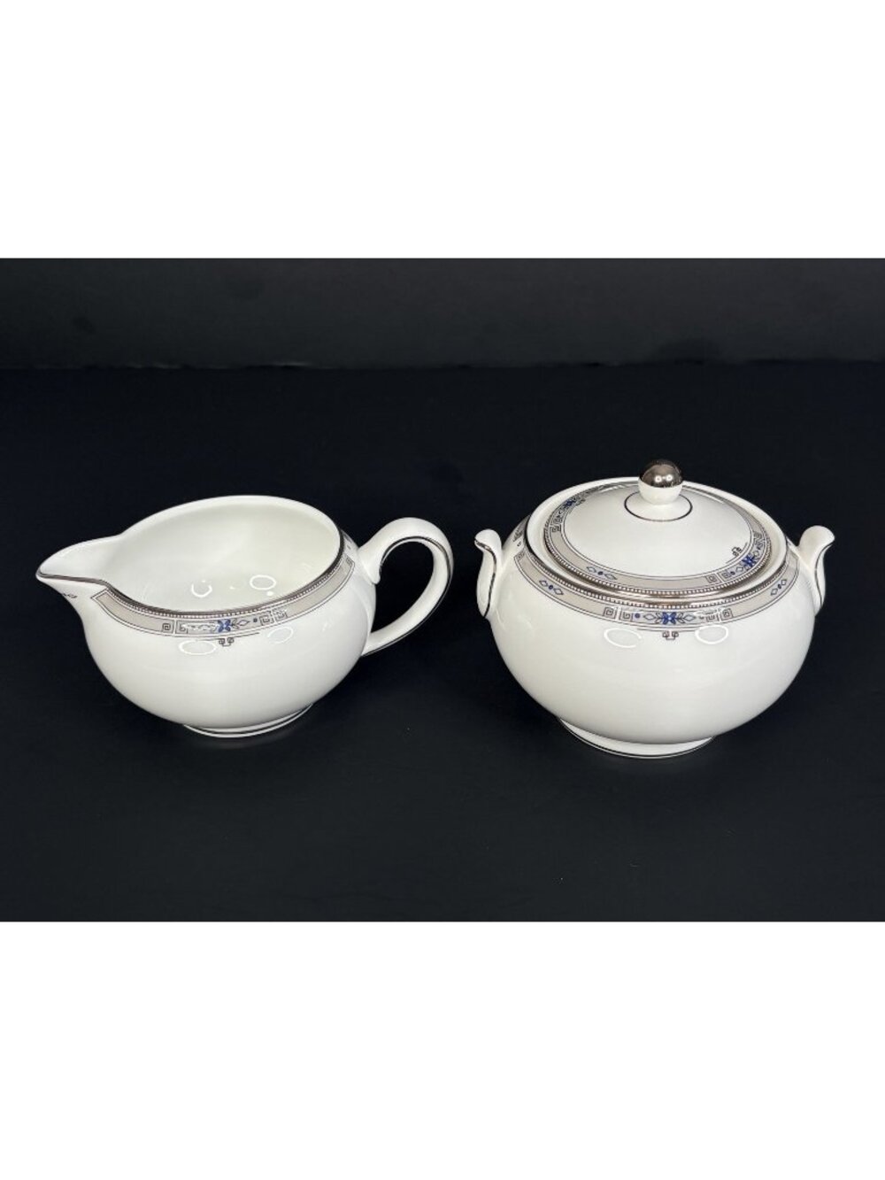 Wedgwood Amherst Creamer Sugar Bowl Bone China Platinum England